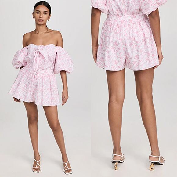NWT Caroline Constas White Pink Camel Toile Desert Teagan Casual Shorts - Picture 1 of 10